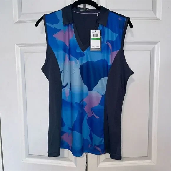 Callaway Women's Sleeveless V-Neck Golf Polo Shirt Blue Size L - Picture 1 of 5